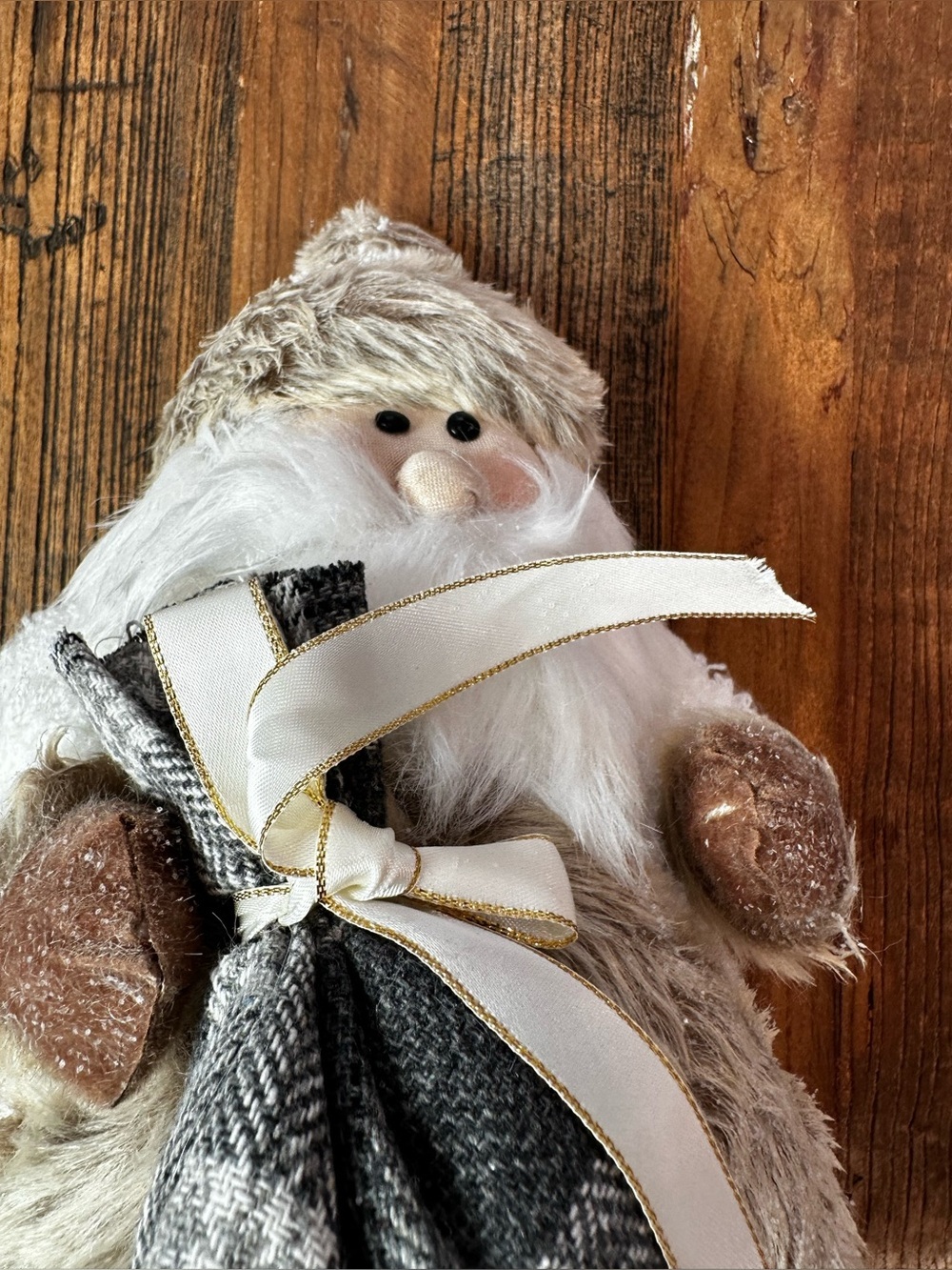 Fluffy White and Brown Holiday Plush Santa Figures - Set of 2 - Picture 3 of 9